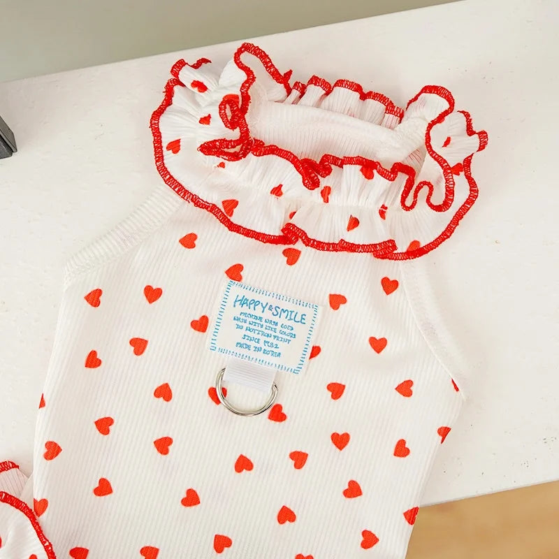 Floral Princess Pet Dress with Heart Print