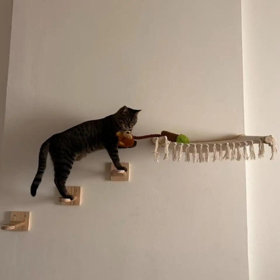 Wall-Mounted Cat Hammock and Climbing Stairs with Scratcher