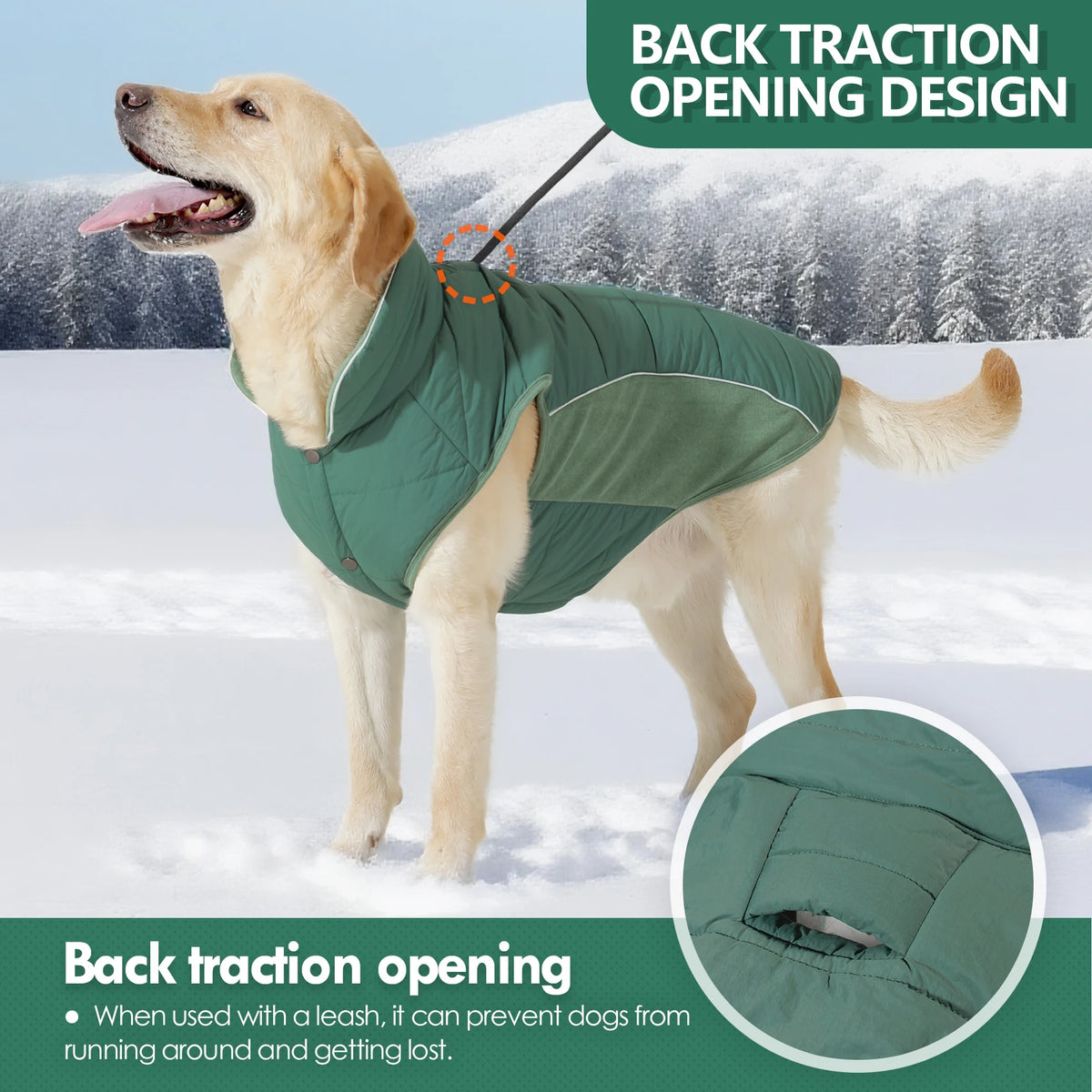 Reflective Waterproof Dog Coat with Fleece Lining and Leash Hole