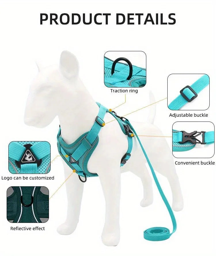 Adjustable No-Pull Dog Harness with Reflective Leash Set