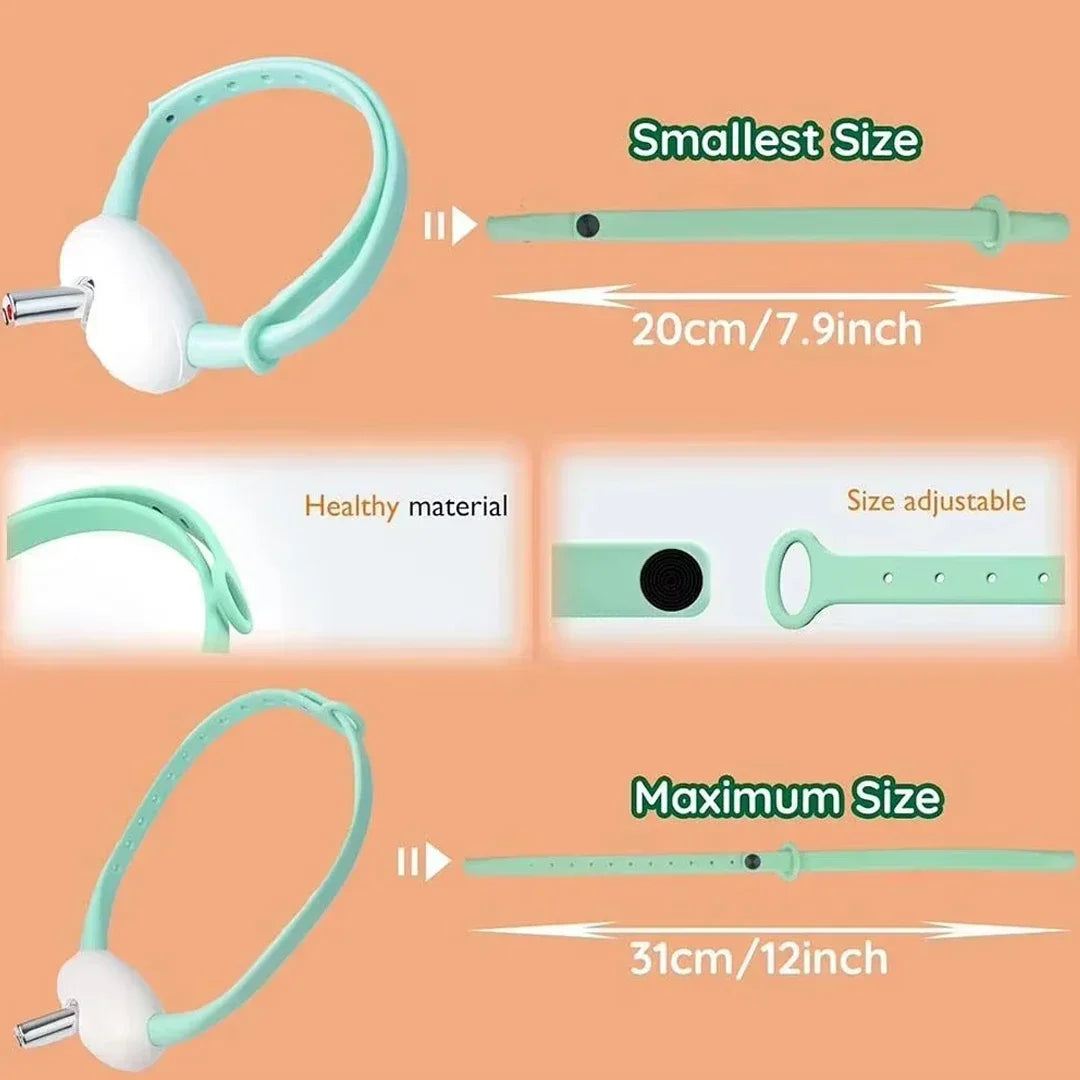 A green rechargeable laser toy for cats shown in various sizes and adjustable lengths.
