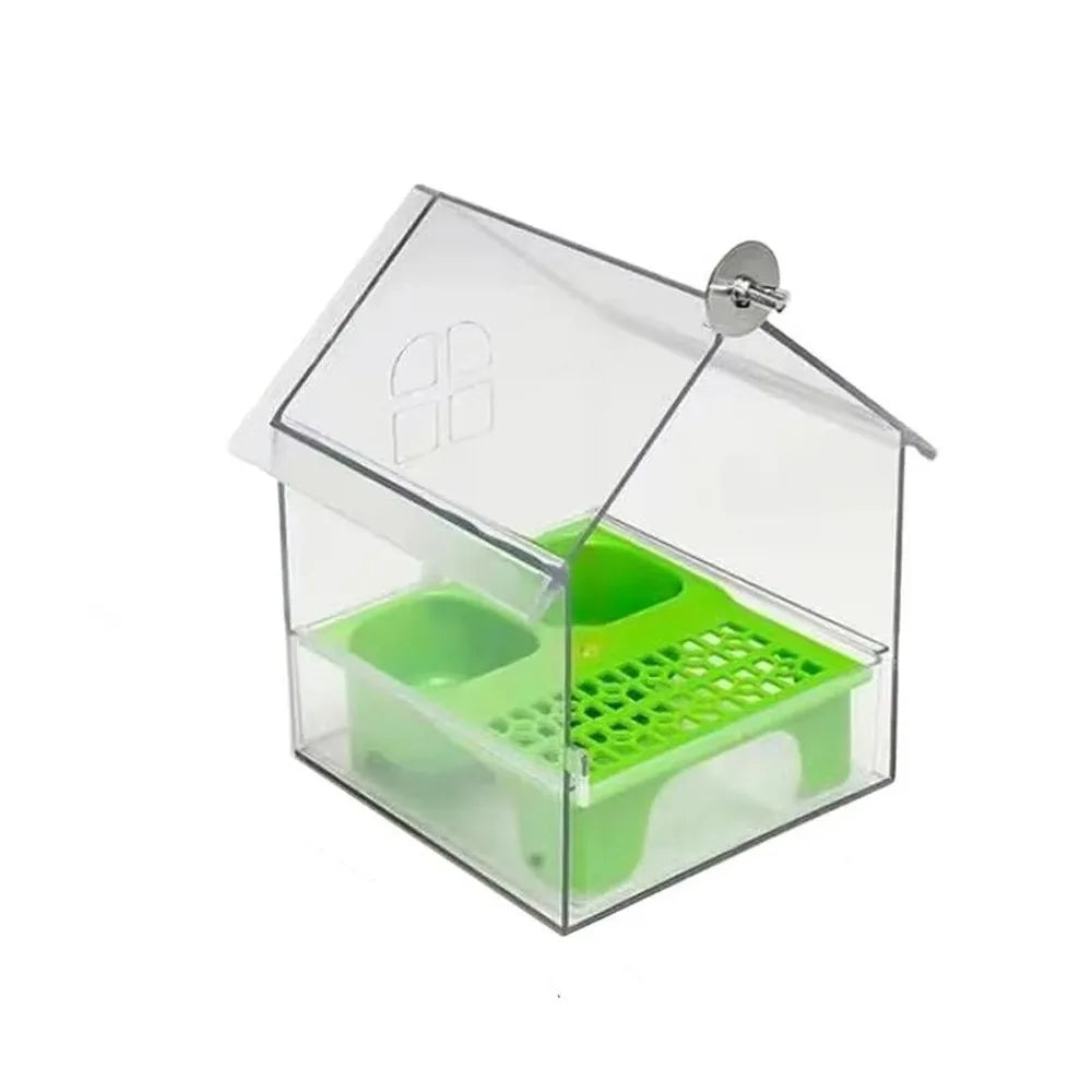 Hanging Parrot Feeder with Pull-Out Bath and Transparent Design