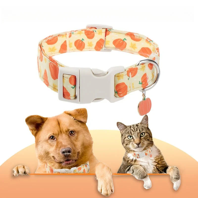 Halloween Pumpkin Print Dog Collar – Breathable & Safe Buckle