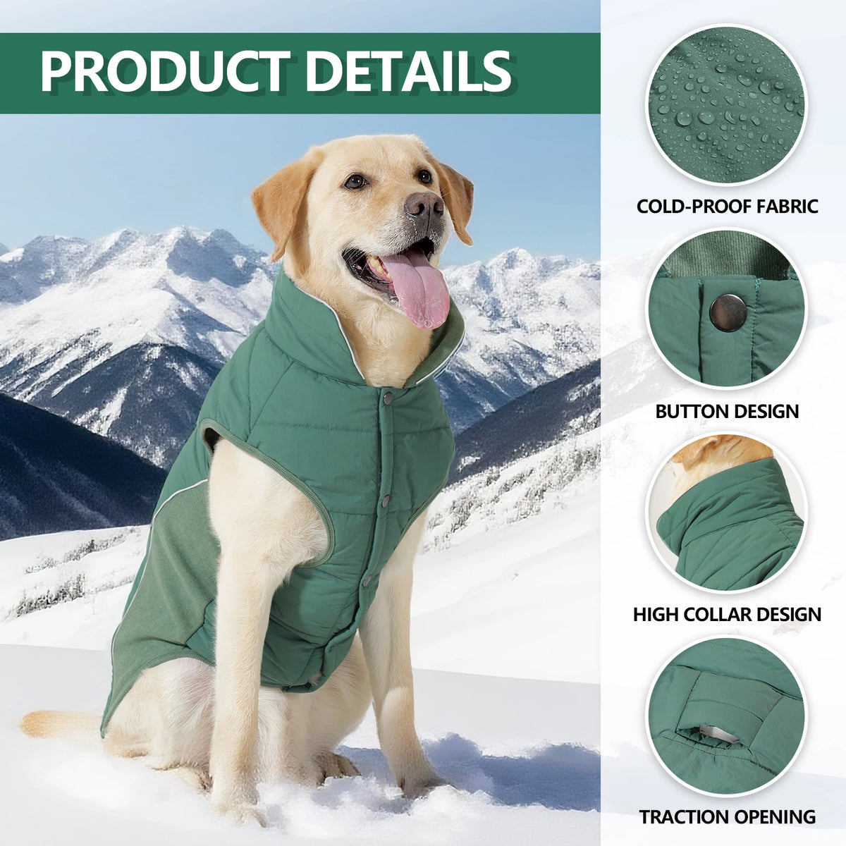 Reflective Waterproof Dog Coat with Fleece Lining and Leash Hole