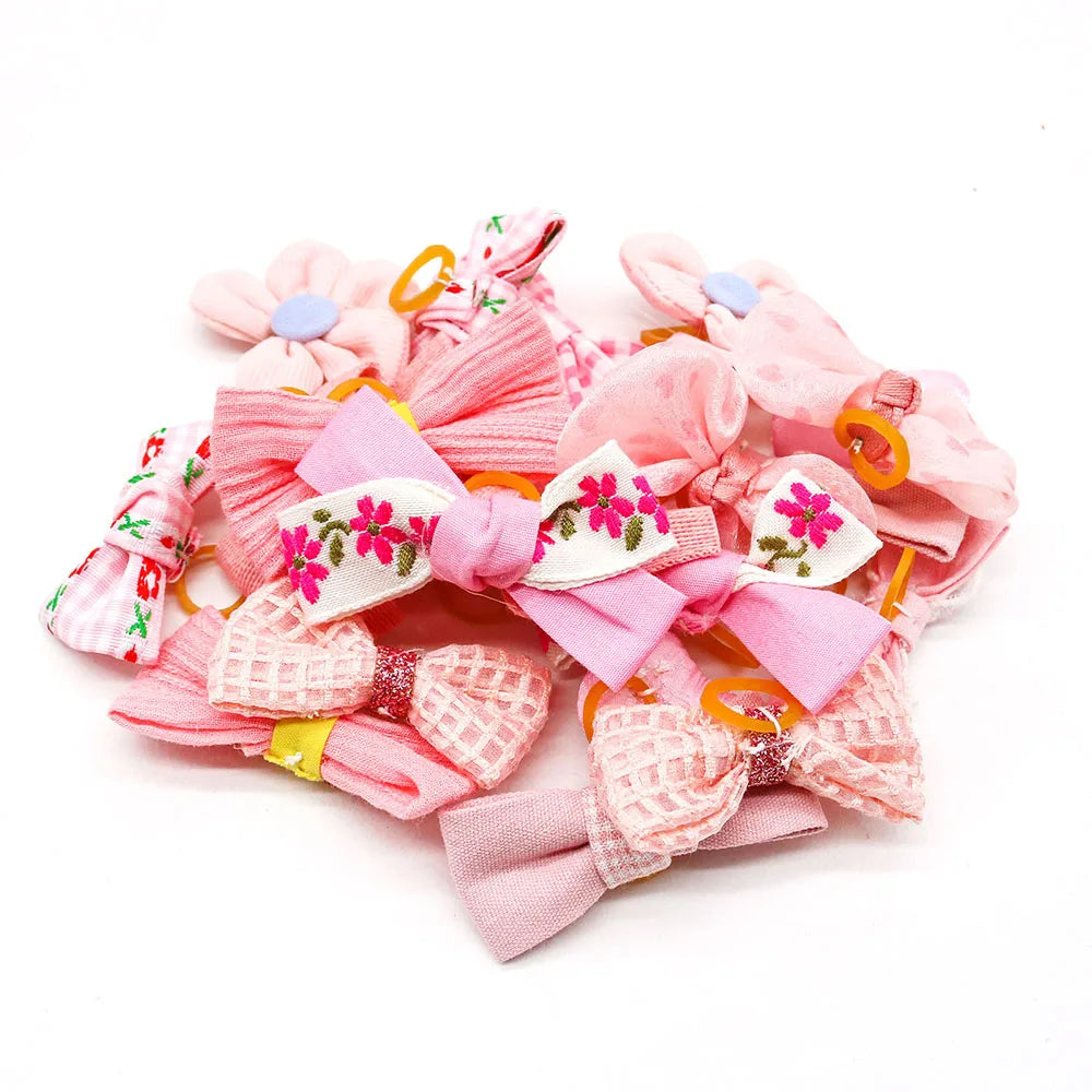 Pink Bow Hair Clips for Small Dogs - Pet Grooming Accessories (10 Pack)