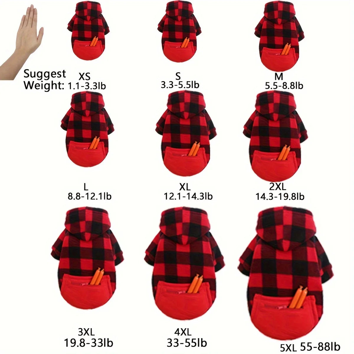 Plaid Fleece Pet Hoodie with Zipper Pocket