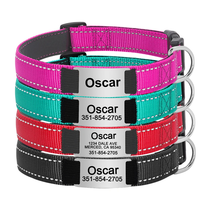 Reflektierendes personalisiertes Hundehalsband mit graviertem Anhänger