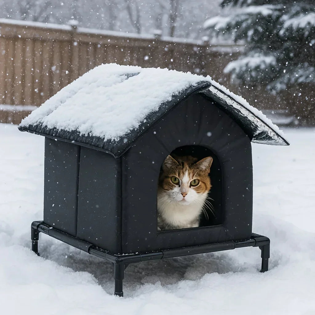 Outdoor Cat House with Heated Insulation and Raised Waterproof Base