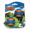 A package of Chuckit Ultra Squeaker Ball for dogs, showing a blue and orange ball and a dog.