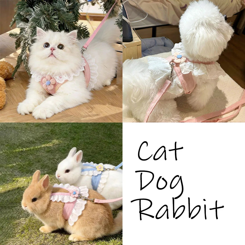 Princess Style Adjustable Cat Harness and Leash Set for Small Pets