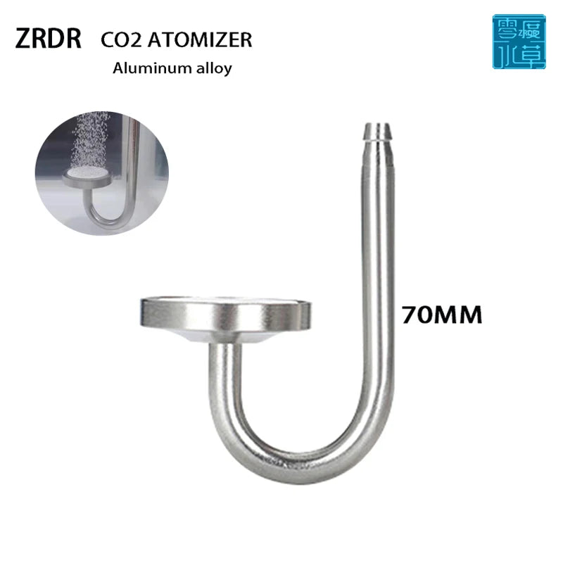 Silber-Aluminiumlegierung CO2-Atomisierer-Diffusor mit gebogener Röhre, neben einer Nahaufnahme des Nebels.