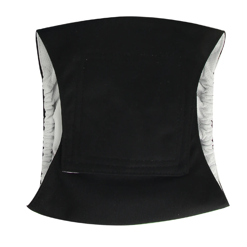 A black washable dog belly band product shown against a white background.