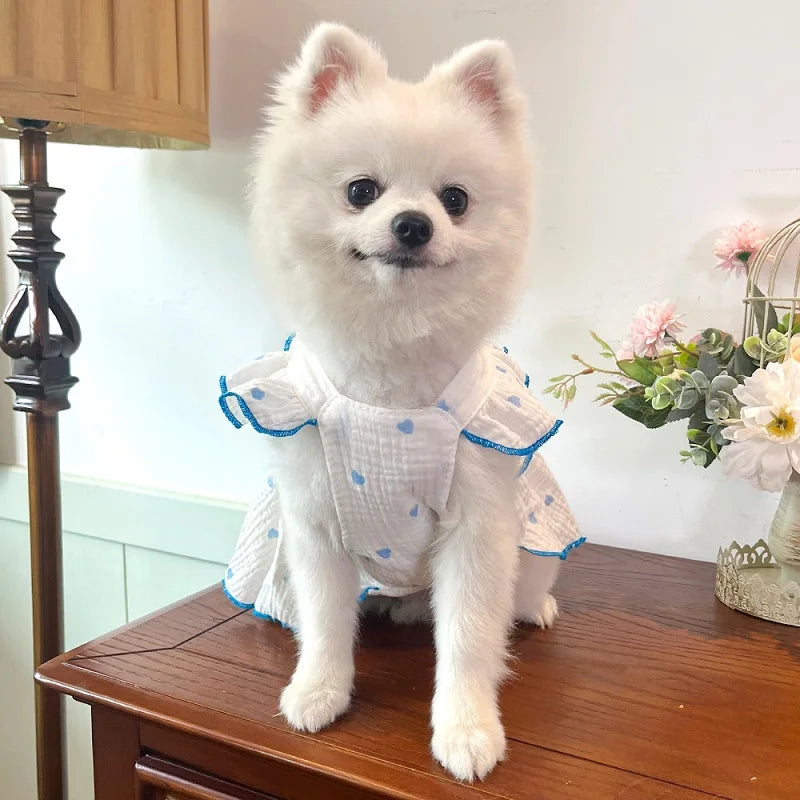 Cool Cotton Summer Dress for Small Dogs with Bow Print