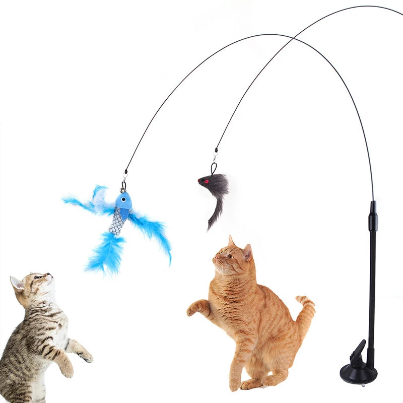 Interactive Feather Cat Teaser Wand with Suction Cup Base