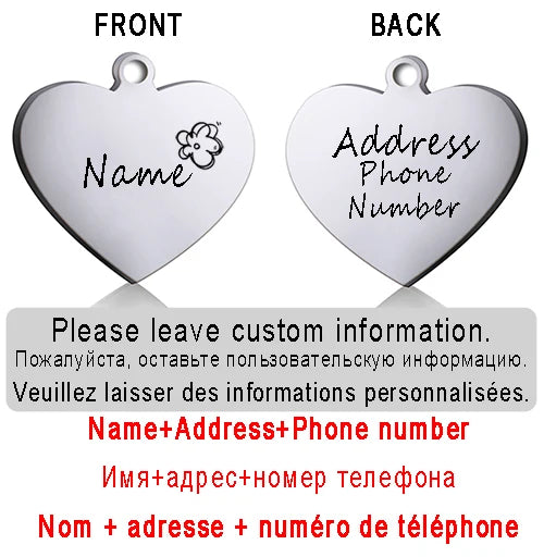 Personalized Pet ID Tag for Collar - Engraved Heart Tag