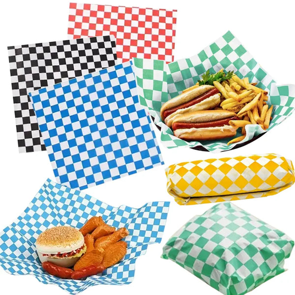 Checkerboard Pattern Oil-Proof Sandwich Wrapping Paper (100 Sheets)