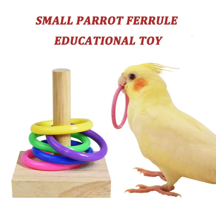 Bird Training Toys Set: Wooden Block Puzzle and Rings for Parrots