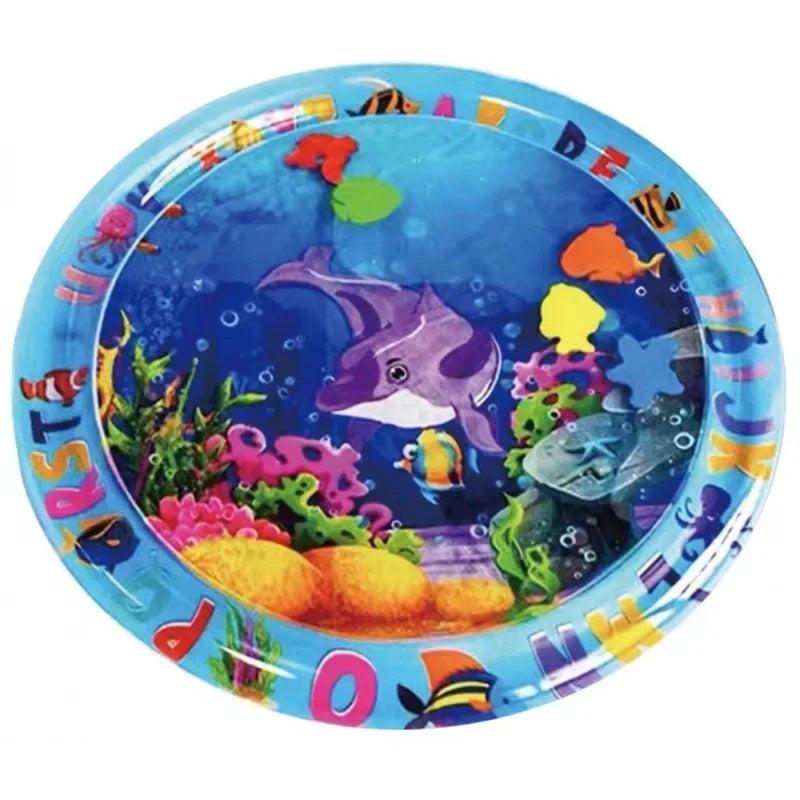 Buntes, rundes sensorisches Mat mit Unterwasser-Meerestieren wie Fischen und Meereswesen.