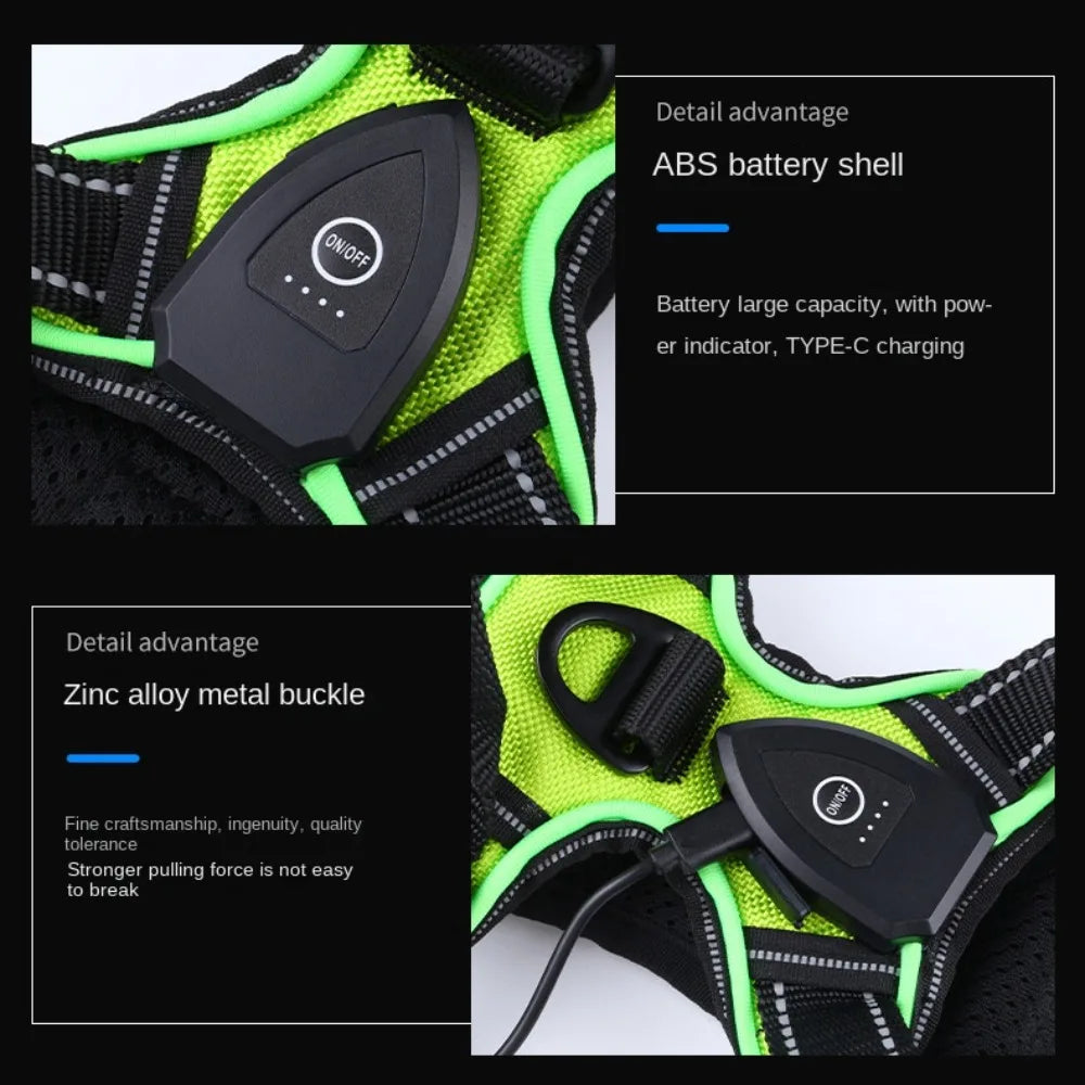 Rechargeable LED Dog Harness with Reflective Strips