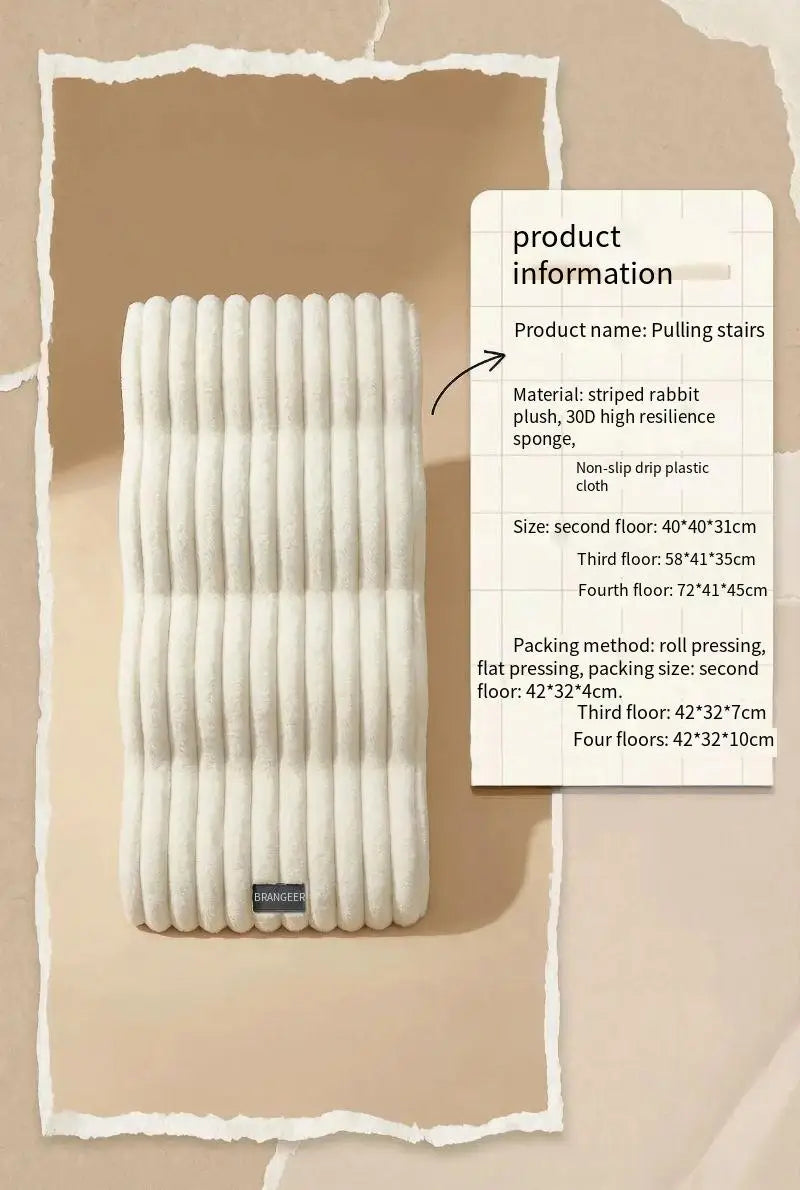 A roll of white striped rabbit plush non-slip sponge climbing stairs for pets