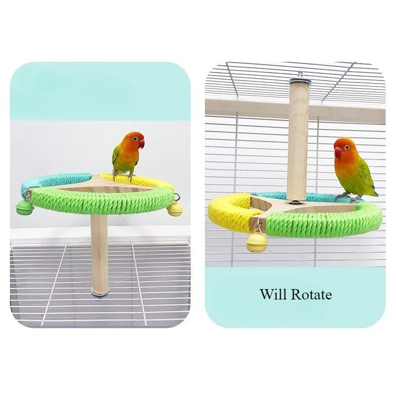 Interactive Parrot Activity Station with Mirror and Rope Perch