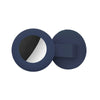 A dark blue silicone collar holder with a circular opening and a flat backing.