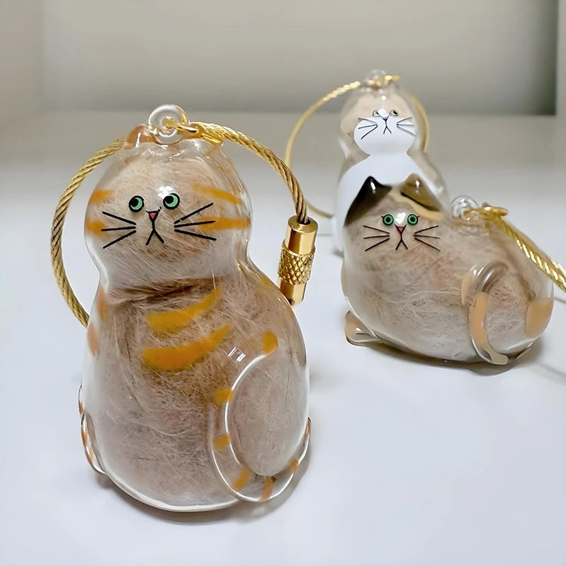 Porte-clés Chat Roux avec Compartiment de Rangement pour Cheveux