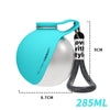 A bright turquoise portable stainless steel dog water dispenser with a hinged lid and a black strap is shown.