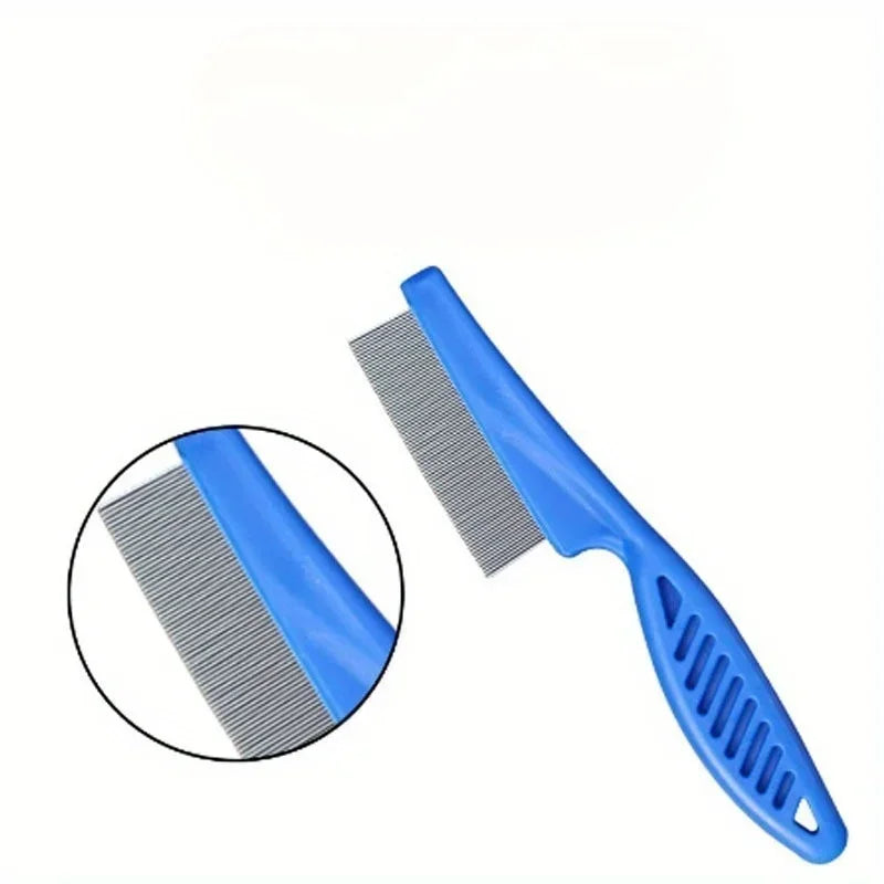 Blue fine-tooth comb for lice and nit removal with stainless steel tines