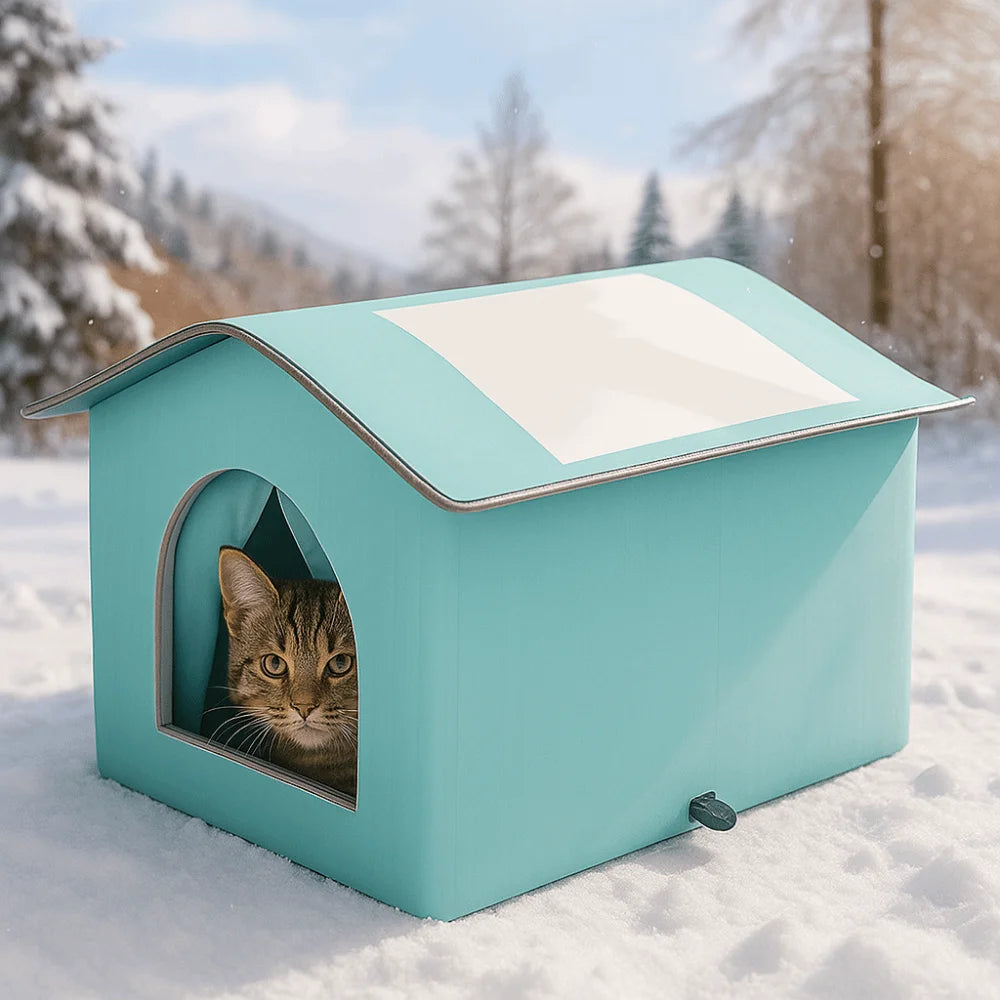 Foldable Waterproof Insulated Cat House with Thermal Lining