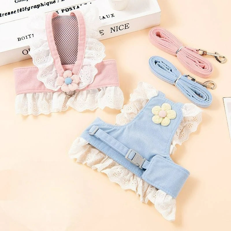 Princess Lace Pet Harness and Leash Set for Small Dogs and Cats