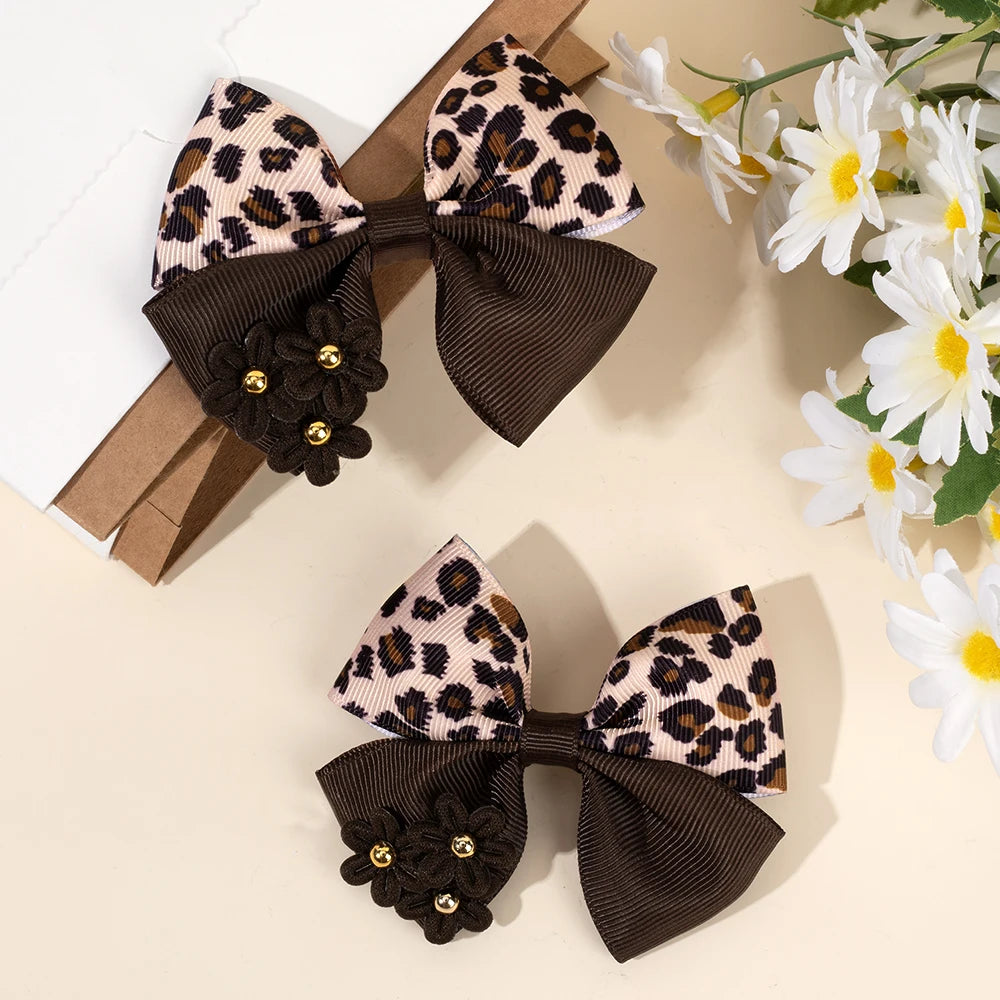 Leopard Bow Hair Clips for Girls - Set of 2