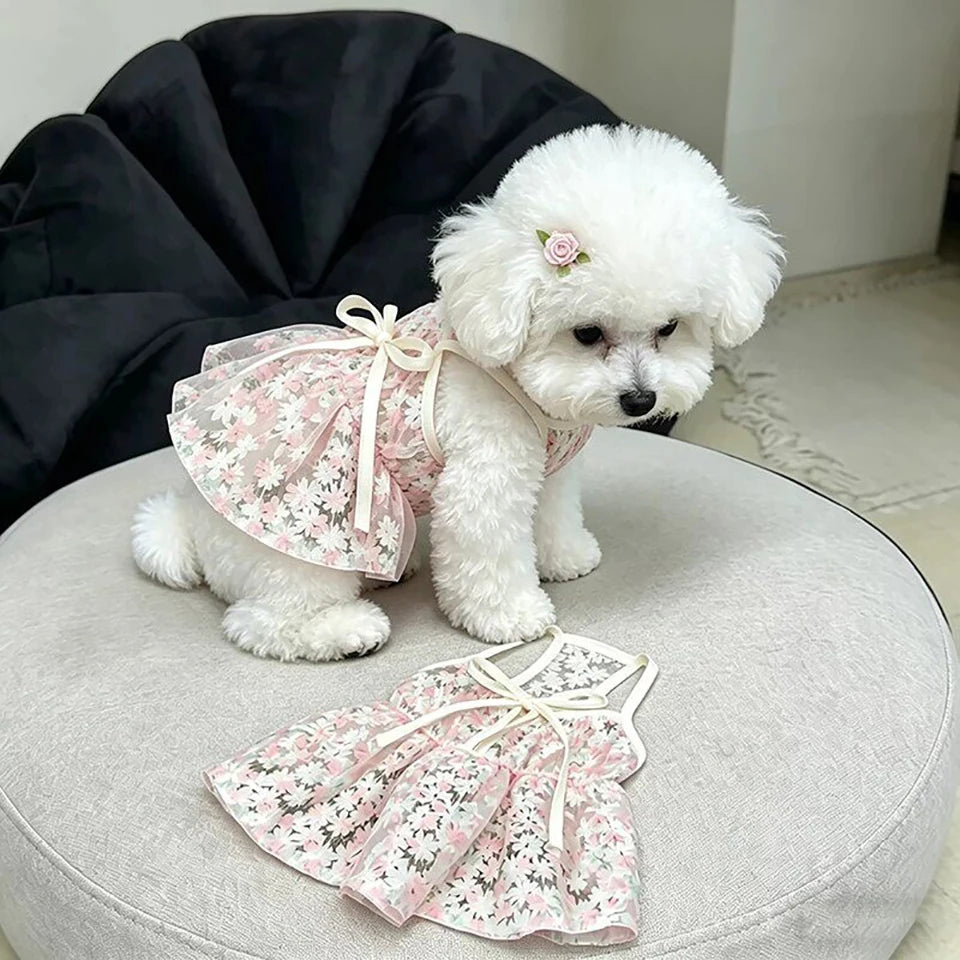 Sakura Princess Floral Dog Dress for Small Breeds