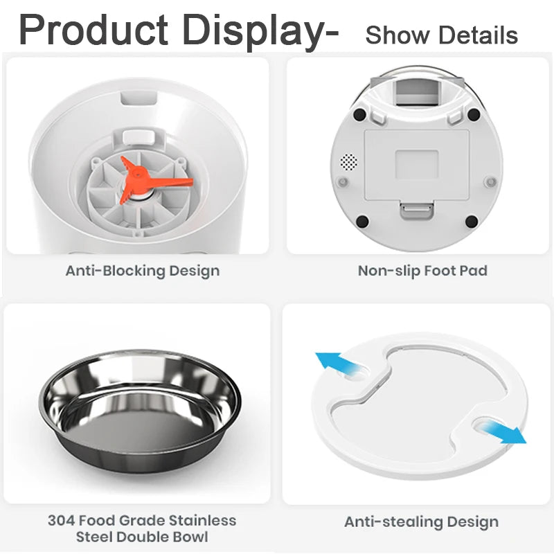 Dispensador automático inteligente para mascotas con cuenco de acero inoxidable