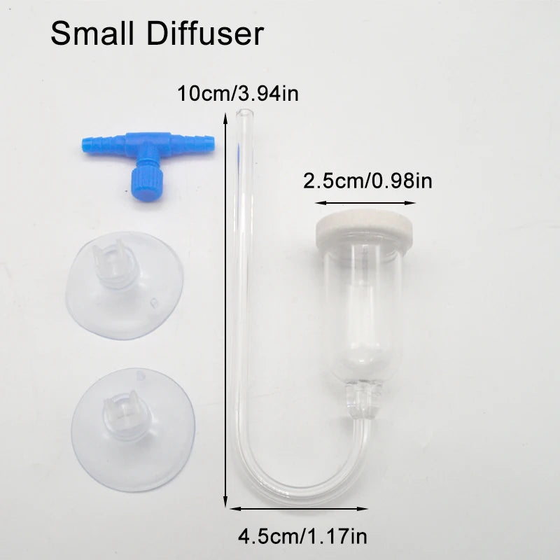 A small diffuser for aquarium CO2 with a control valve and bubble counter, shown with various components.