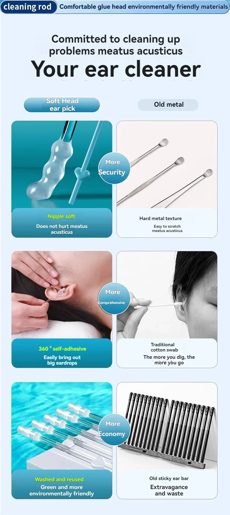 Reusable Earwax Removal Swabs with Adhesive Tips