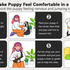 A six-step guide illustrating how to make a puppy feel comfortable in a new sling carrier.