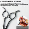 Silver grooming scissors with a butterfly tail handle shown next to a hand.