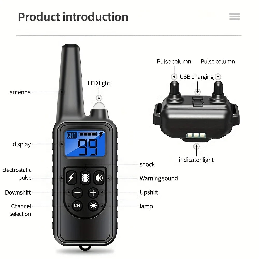 Rechargeable Dog Training Collar with Remote, Vibration, and Light