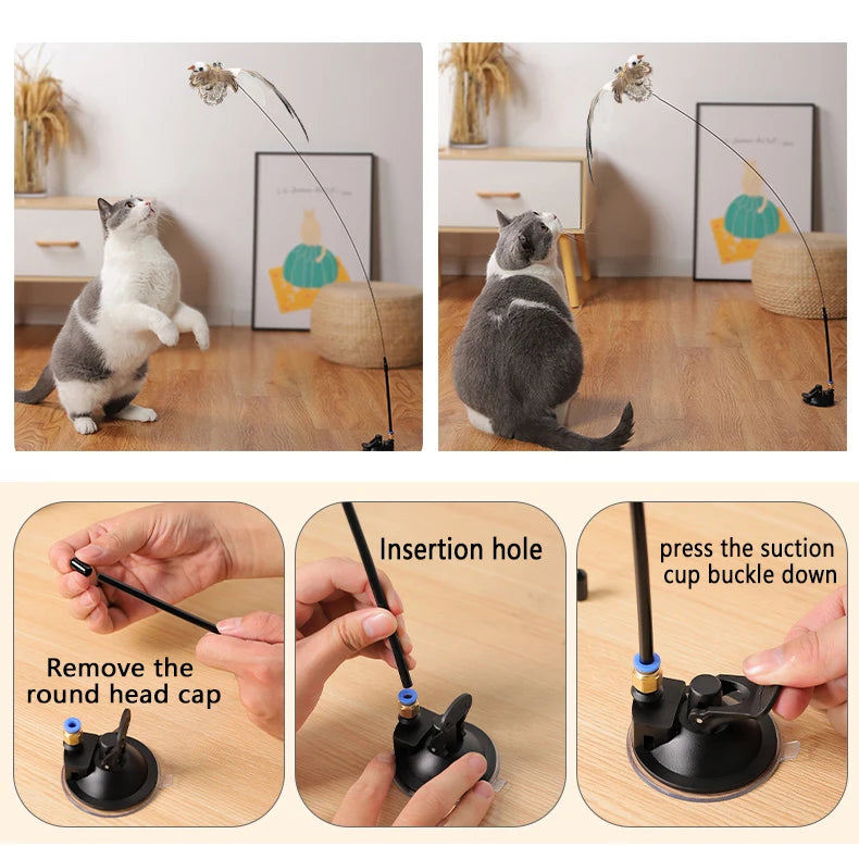 Jouet Interactif pour Chat avec Plumes et Baguette