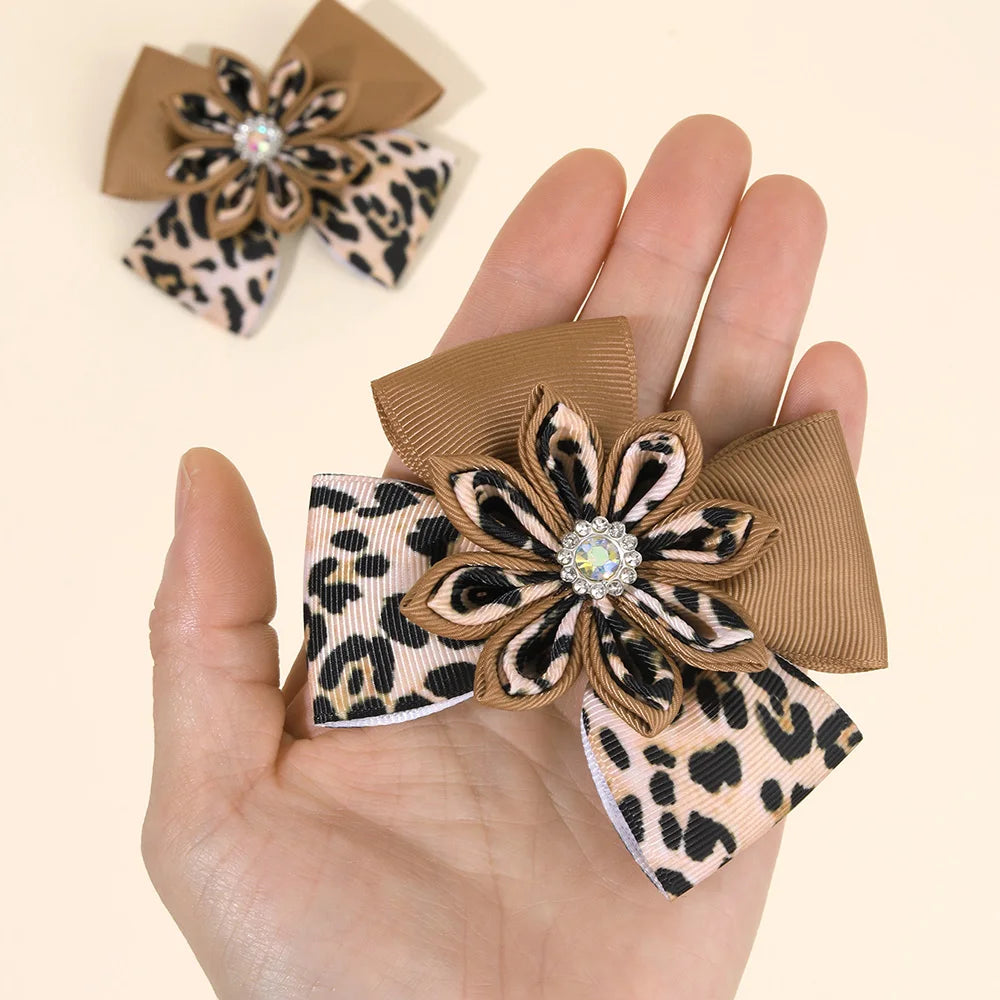 Leopard Bow Hair Clips for Girls - Set of 2