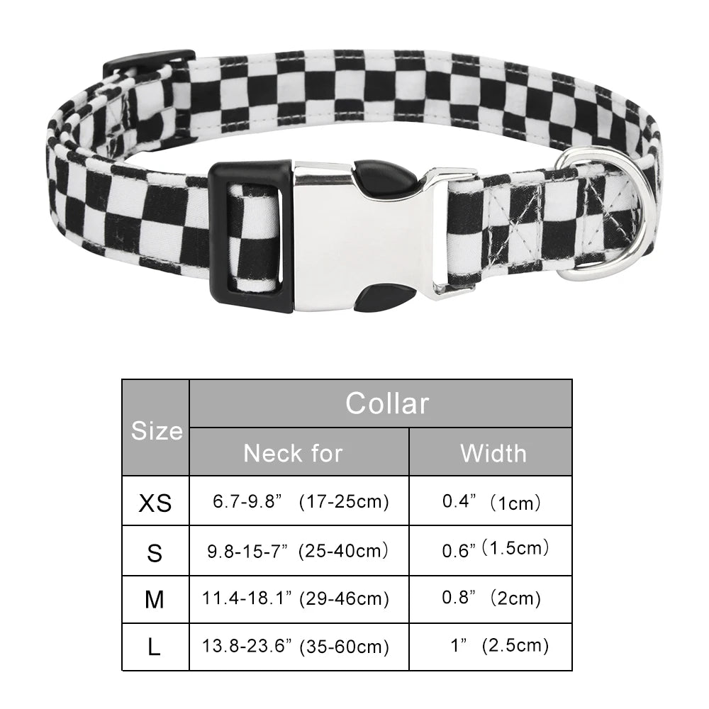 Adjustable Checker Pattern Dog Collar - Soft Nylon, Quick Release