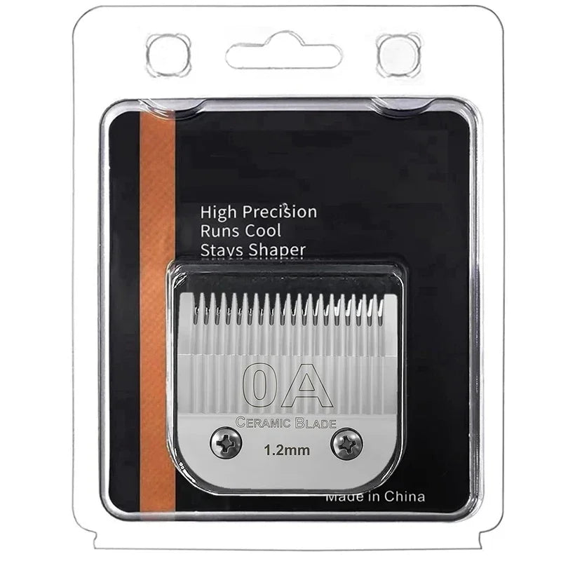 A package containing a High Precision Runs Cool Stays Shaper ceramic blade for pet grooming.