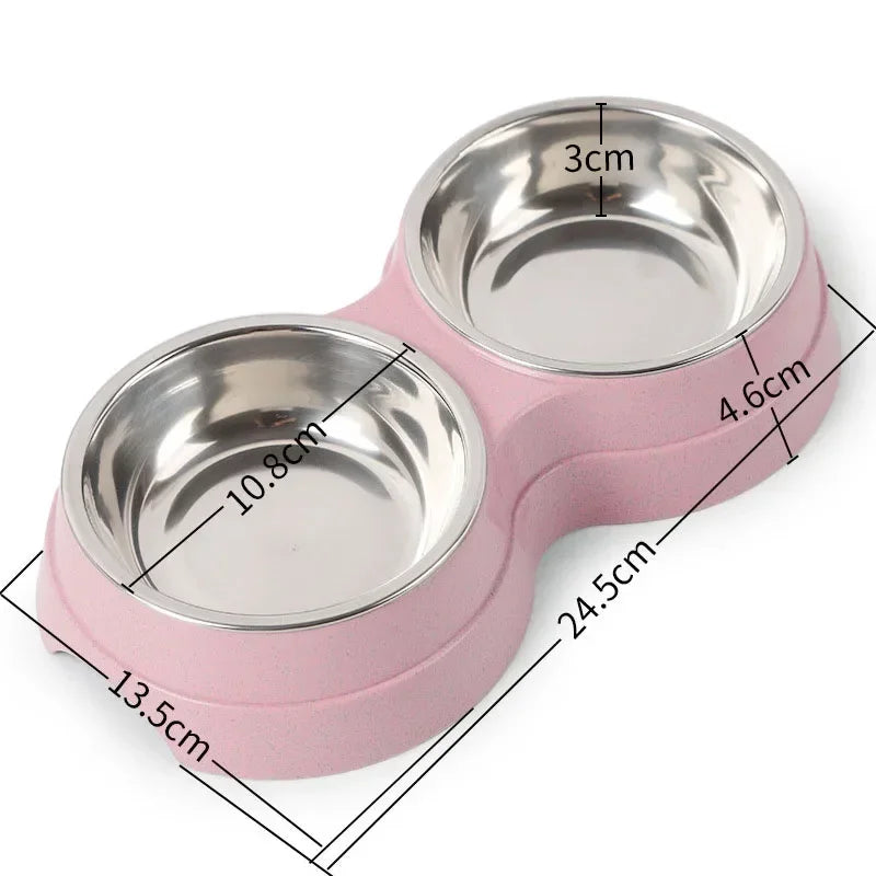 Double Dog Bowl Set with Anti-Slip Silicone Mat