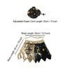 Black and gold witch costume set featuring a fabric skirt with stars and a black charm