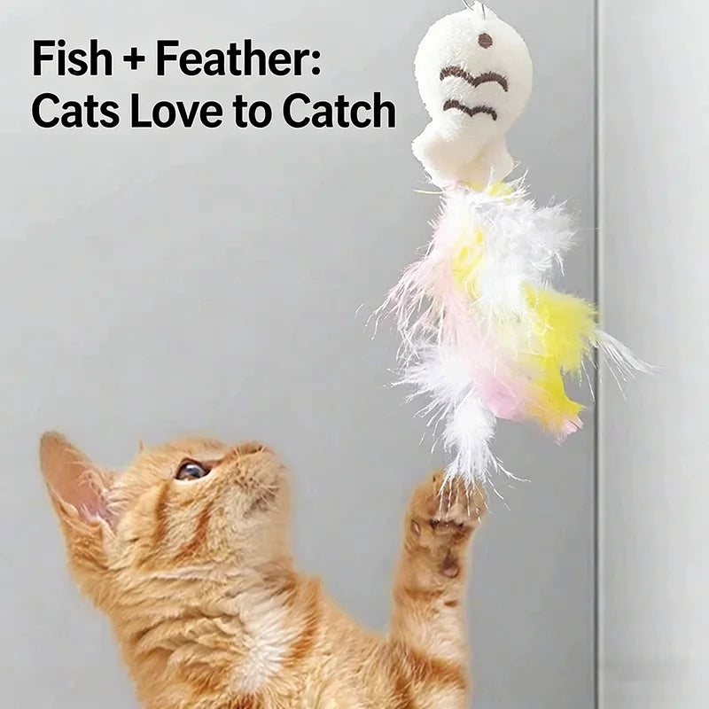 360° Rotating Feather Cat Teaser Wand with Bell
