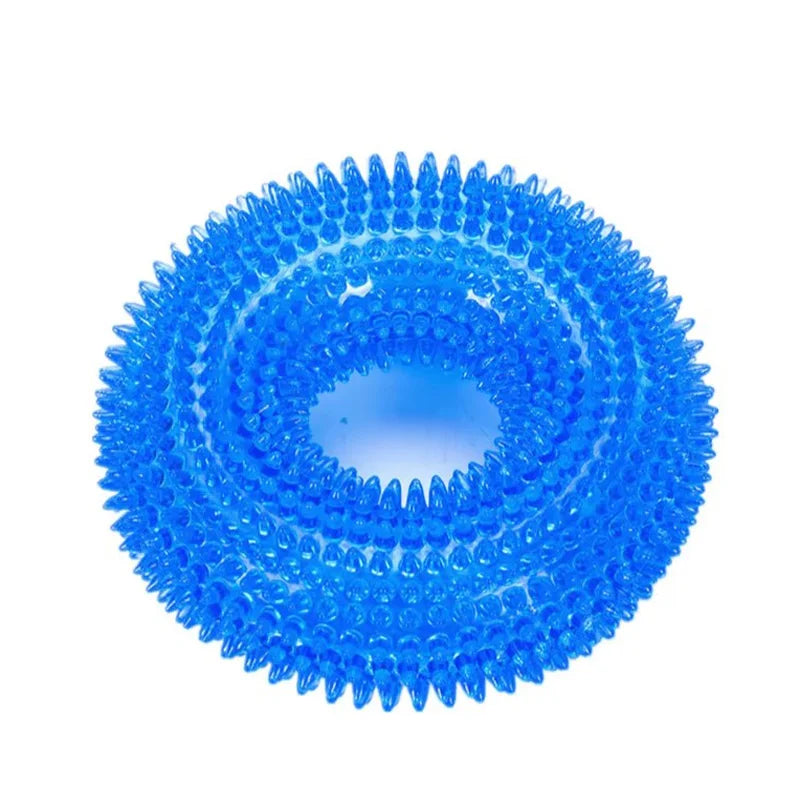 Bite-Resistant Squeaky Dog Chew Toy with Spiky Teething Ring