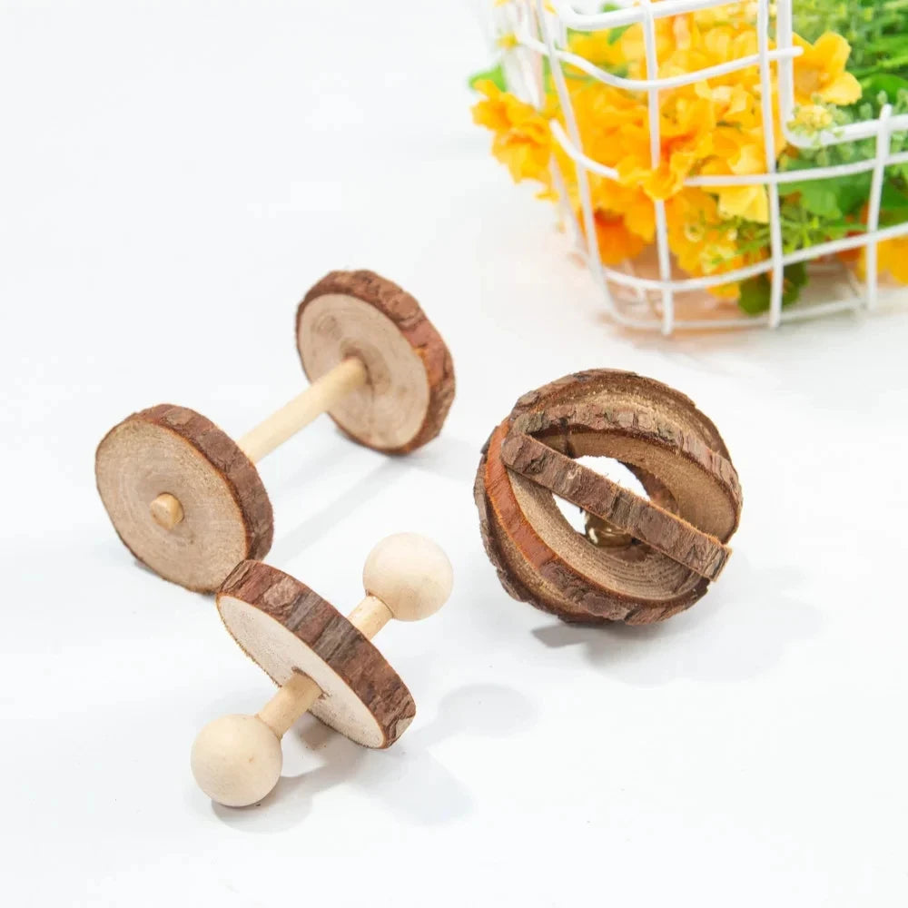 Natural Wooden Chew Toy Set for Small Pets – Guinea Pigs, Rabbits & Hamsters