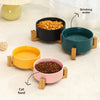 Elevated Ceramic Pet Bowl with Wooden Stand