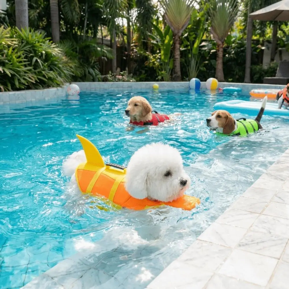 Shark-Shaped Dog Life Vest with High-Visibility Safety Features